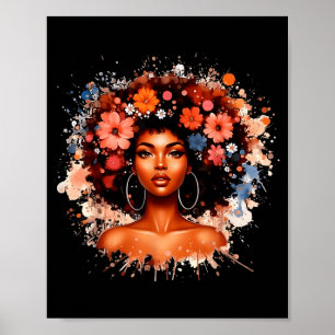 Schwarze Geschichte Afro-Haar Blumenmädchen Frauen Poster