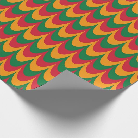 Schwarze Geschichte Gelb, Rot, Grünes Wellenmuster Geschenkpapier (Ecke)