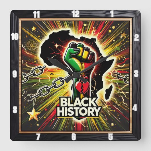 Schwarze Geschichte mit afrikanischem Empowerment- Quadratische Wanduhr (Vorderseite)