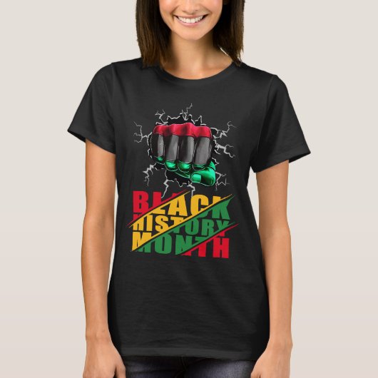 Schwarze Geschichte Monat BHM Afro Pride Hand Faus T-Shirt (Vorderseite)