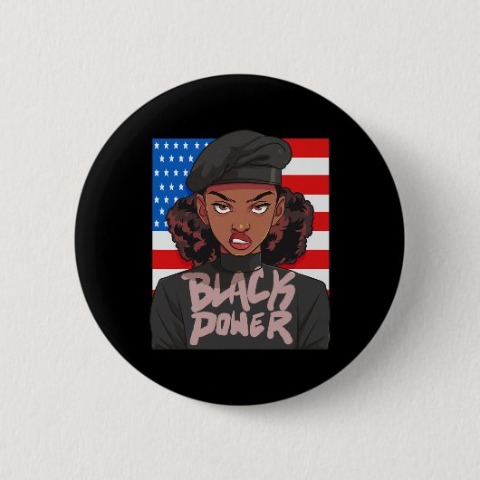 Schwarze Geschichte Monat Panther Party Afro Hair Button (Vorderseite)
