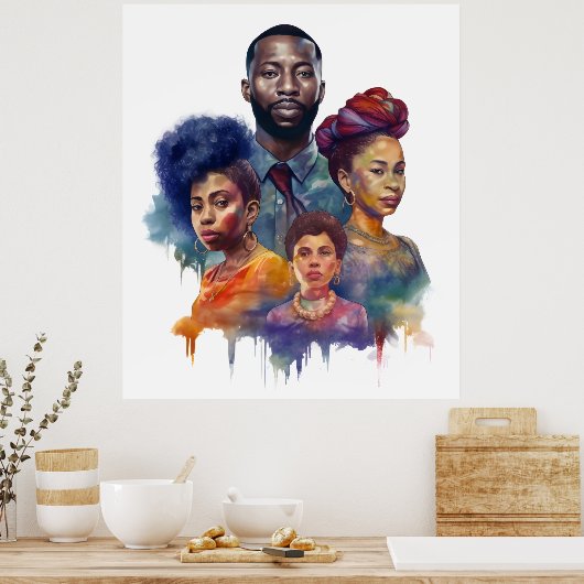 Schwarze Geschichte Monat Wasserfarbe Afro Melanin Poster (Küche)