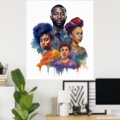 Schwarze Geschichte Monat Wasserfarbe Afro Melanin Poster (Heimbüro)