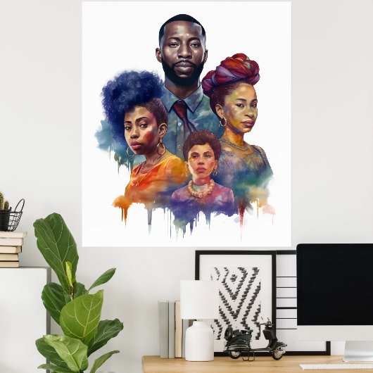 Schwarze Geschichte Monat Wasserfarbe Afro Melanin Poster (Heimbüro)