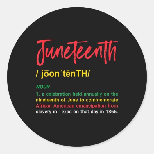 Schwarze Geschichte Retro Juneteent Definition Fre Runder Aufkleber (Vorderseite)
