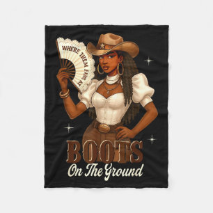 Schwarze Geschichte Stiefel Am Boden Cowgirl Weste Fleecedecke