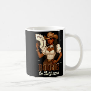 Schwarze Geschichte Stiefel Am Boden Cowgirl Weste Kaffeetasse