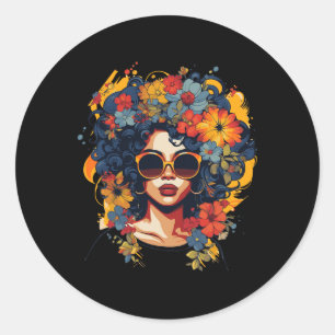 Schwarze Geschichts-T-Shirts für Frauen Afro-Blume Runder Aufkleber