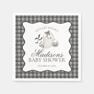 Schwarze Gingham Little Boo Geist Baby Shower Dess Serviette