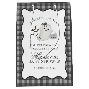 Schwarze Gingham Little Boo Geister-Baby-Partygesc Mittlere Geschenktüte