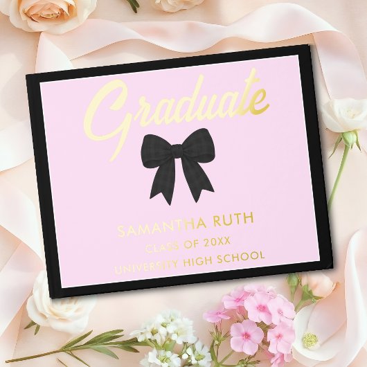 Schwarze Gingham-Schleife Abschlussfeier Gästebuch