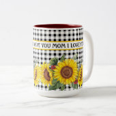 Schwarze Gingham Sonnenblumen kreieren Ihre eigene Zweifarbige Tasse (VorderseiteRechts)
