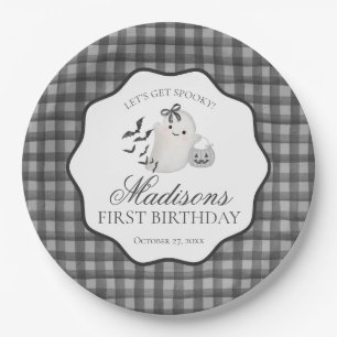 Schwarze Gingham Süße Kleine Boo-Geister-Geburtsta Pappteller