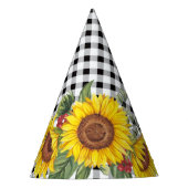 Schwarze Gingham und Sonnenblumen Blumenmädchen Partyhütchen (Vorderseite)