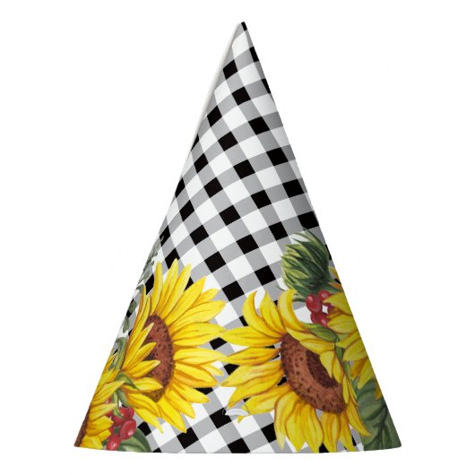 Schwarze Gingham und Sonnenblumen Blumenmädchen Partyhütchen (Links)