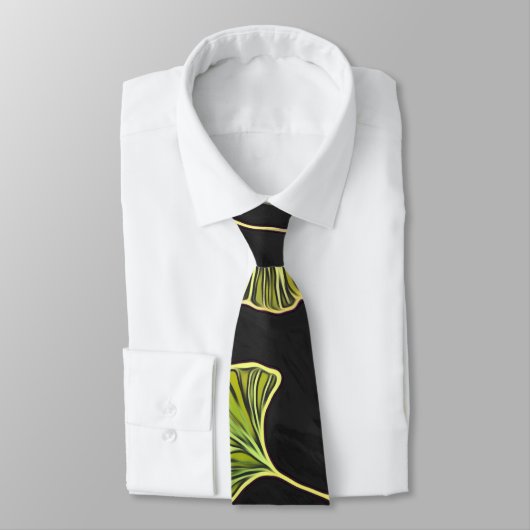 Schwarze Ginkgo-Blatt-Krawatte Krawatte (Gebunden)