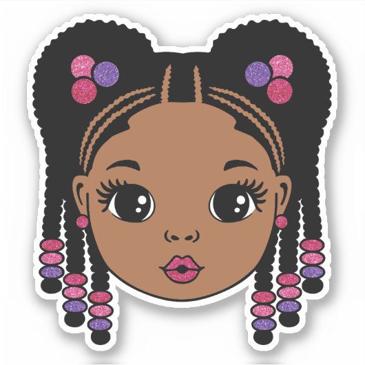 Schwarze Girl Braided Hair Aufkleber (Vorderseite)