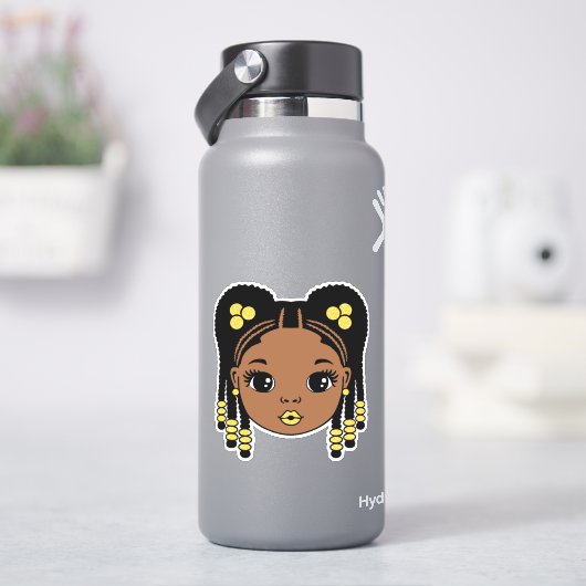 Schwarze Girl Braided Hair Aufkleber (HydroFlask)