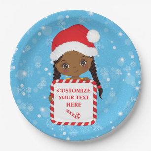 Schwarze Girl Holding Candy Xmas Rahmen Papier Pla Pappteller