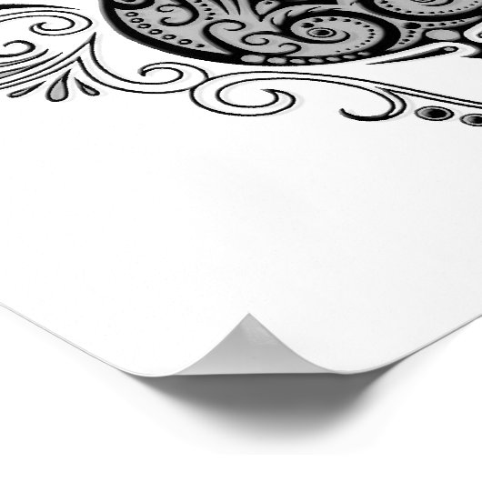 Schwarze Gitarre-Design in Weiß Poster (Ecke)