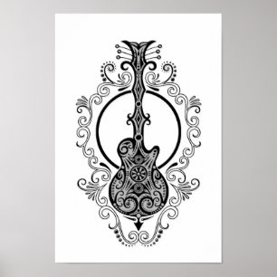 Schwarze Gitarre-Design in Weiß Poster