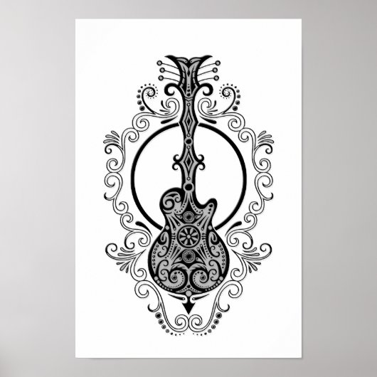 Schwarze Gitarre-Design in Weiß Poster (Vorne)
