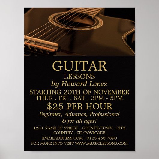 Schwarze Gitarre, Gitarrenunterricht Werbung Poster (Vorne)