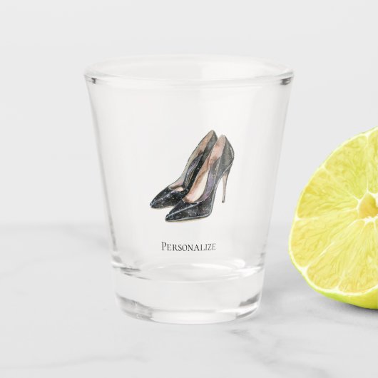 Schwarze Glamour High Heels Schnapsglas (Vorderseite)
