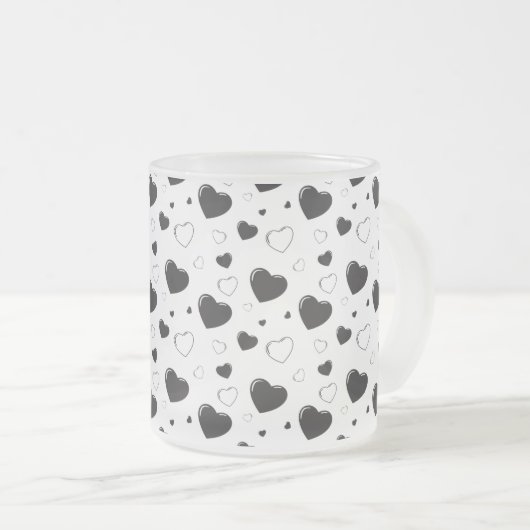 Schwarze glänzende Herzen niedlich romantische Mus Mattglastasse (VorderseiteRechts)