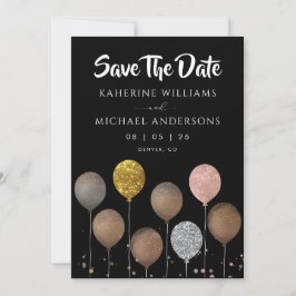 Schwarze Glitter-Ballon Save The Date Einladungen