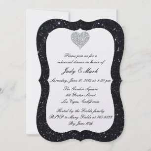 Schwarze Glitter-Diamant-Herz-Probeessen-Einladung Einladung