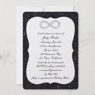 Schwarze Glitter-Diamant-Unendlichkeit-Brautparty Einladung