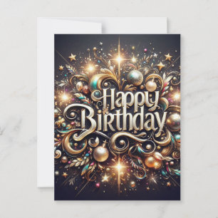 Schwarze Glitter Elegante Geburtstagskarte Postkarte