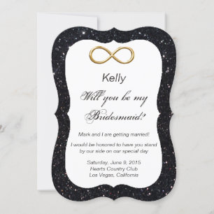 Schwarze Glitter Gold Infinity Brautjungfern Karte