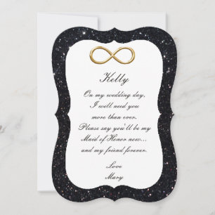 Schwarze Glitter Gold Infinity Ehrenjungfer Karte