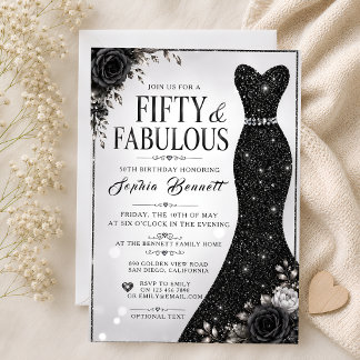 Schwarze Glitter-Kleid Einladung zum 50. Geburtsta