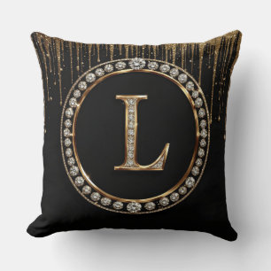 Schwarze Glitter-Monogramm-Buchstabe L Branding Ve Kissen