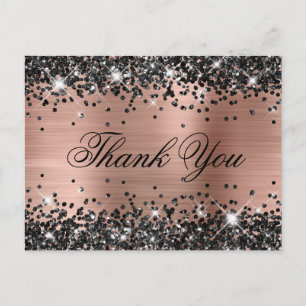 Schwarze Glitter-Roségold-Folie Fancy Dankeschön Postkarte