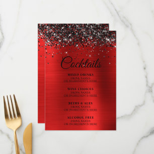 Schwarze Glitter-Rot-Folie-Cocktails-Bar Menükarte