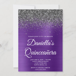 Schwarze Glitter Royal Purple Folie Quinceañera Einladung