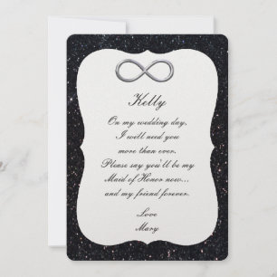 Schwarze Glitter Silber Infinity Ehrenjungfer Kart Einladung
