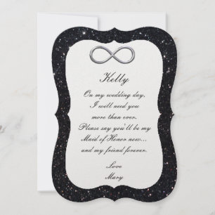 Schwarze Glitter Silber Infinity Ehrenjungfer Kart Einladung