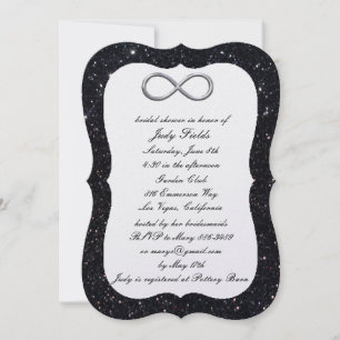 Schwarze Glitter-Silber-Unendlichkeits-Hochzeitsdu Einladung