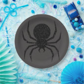 Schwarze Glitter-Spinne Halloween Pappteller (Party)