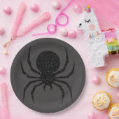 Schwarze Glitter-Spinne Halloween Pappteller (Party)