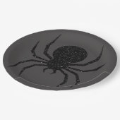 Schwarze Glitter-Spinne Halloween Pappteller (Schrägansicht)