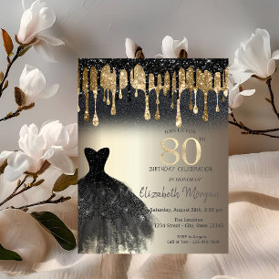 Schwarze Glitter-Tropfen Schwarzes Kleid Gold 80.  Einladung
