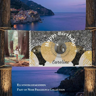 Schwarze Glitter- und Glitterballons Sweet 16 Gebu Banner