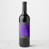 Schwarze Glitter-Violett-Folie 21. Geburtstag Weinetikett (Vorderseite)