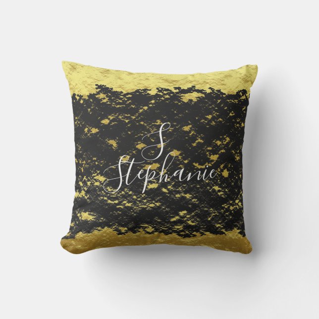 Schwarze Glitterie-Glitzern-Monogramm Kissen (Vorderseite)